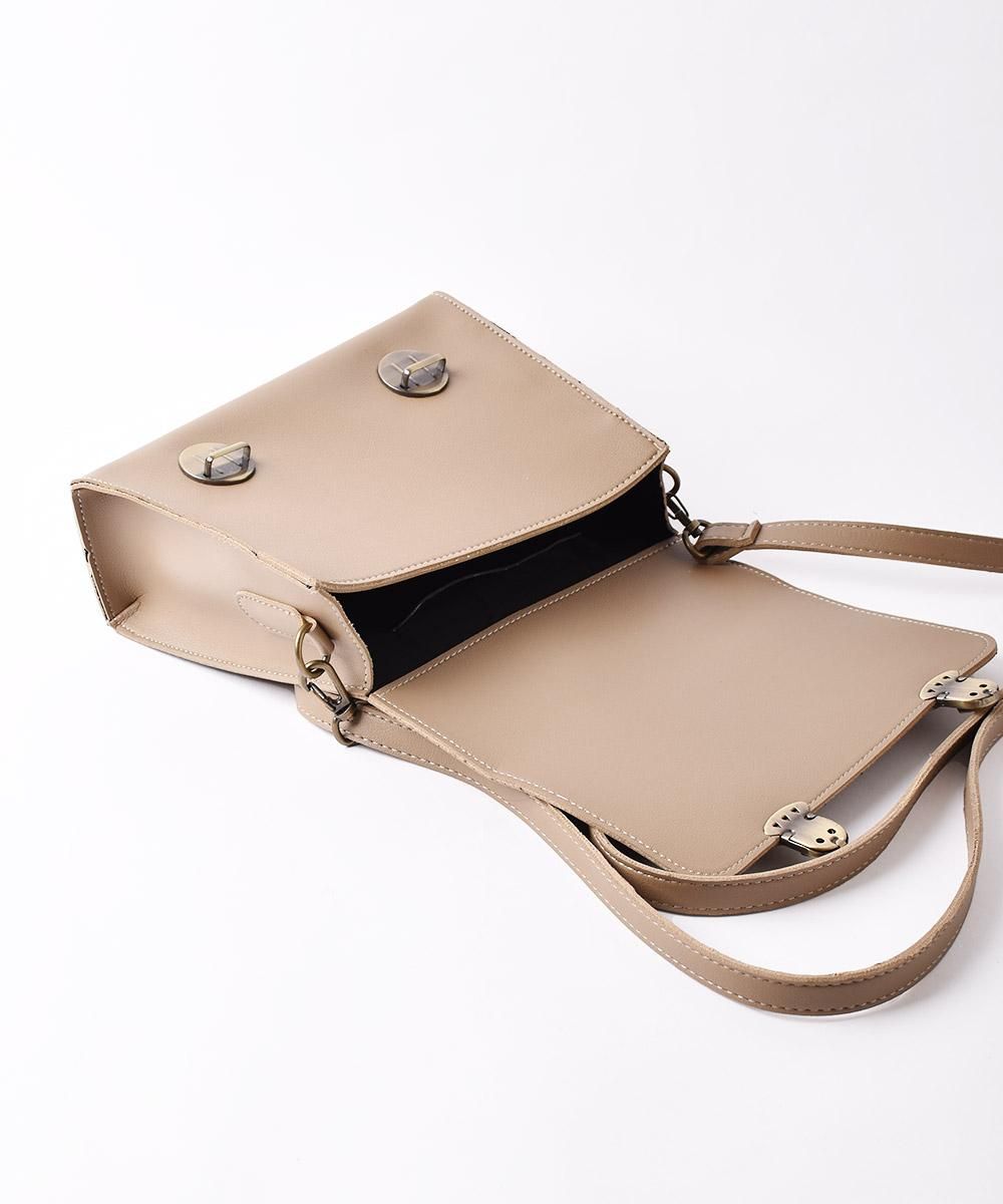 2色展開】PU ミニフラップショルダーバッグ ベージュ - 古着屋