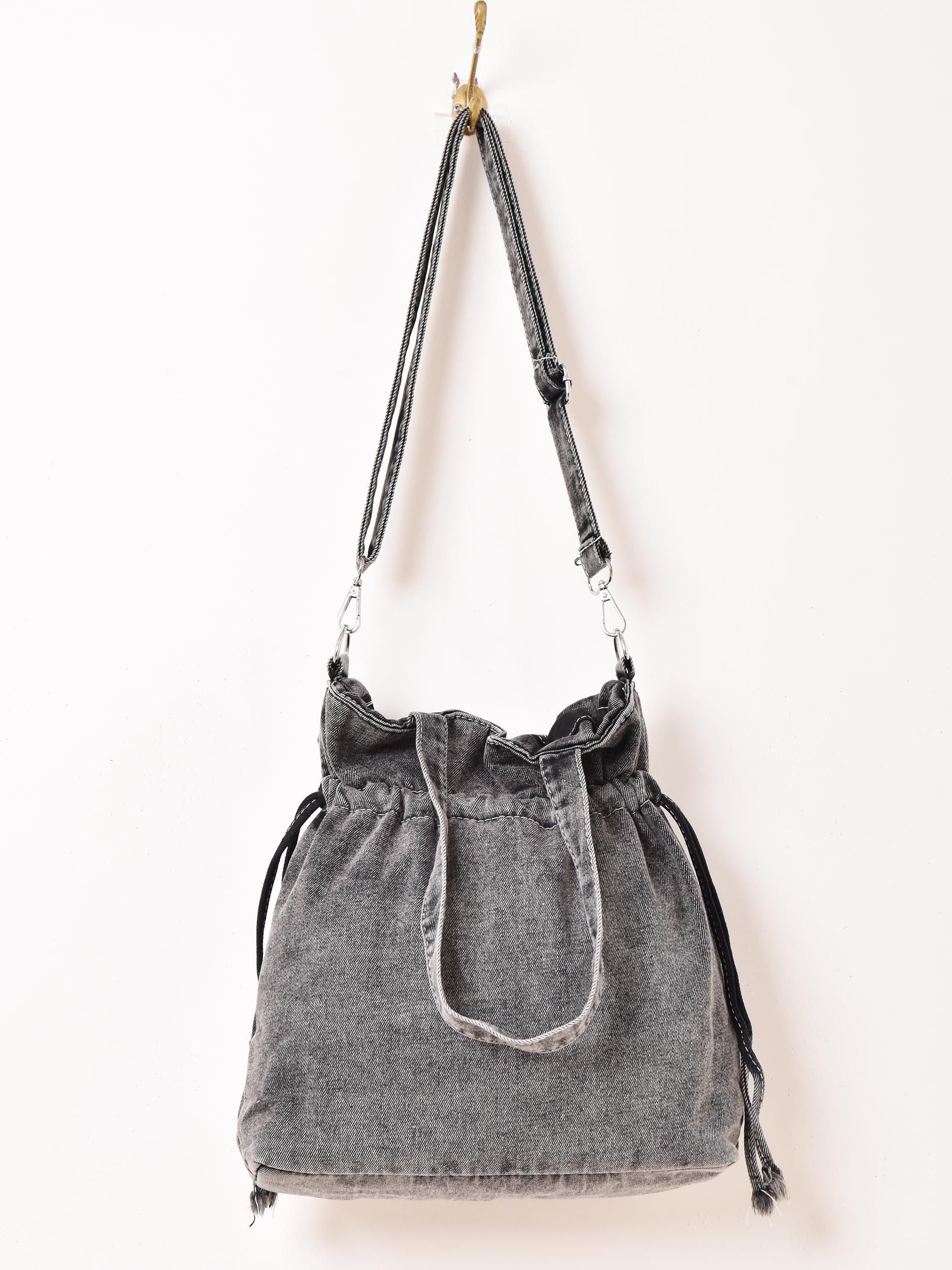 2色展開】デニム 巾着型ショルダーバッグ ブラック - 古着屋