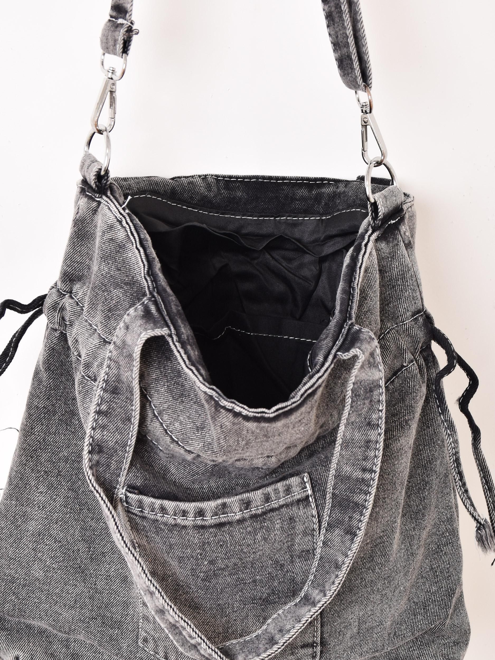 2色展開】デニム 巾着型ショルダーバッグ ブラック - 古着屋
