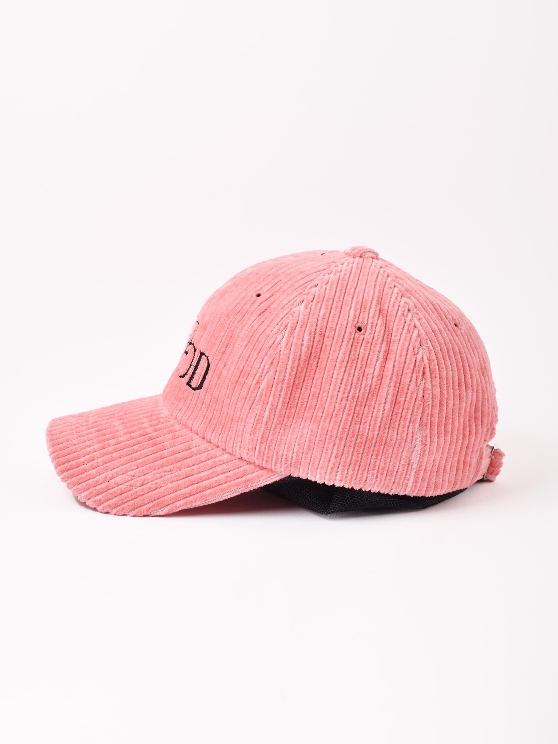 刺繍入り コーデュロイ キャップ「OUR MOOD」 ピンク - 古着屋