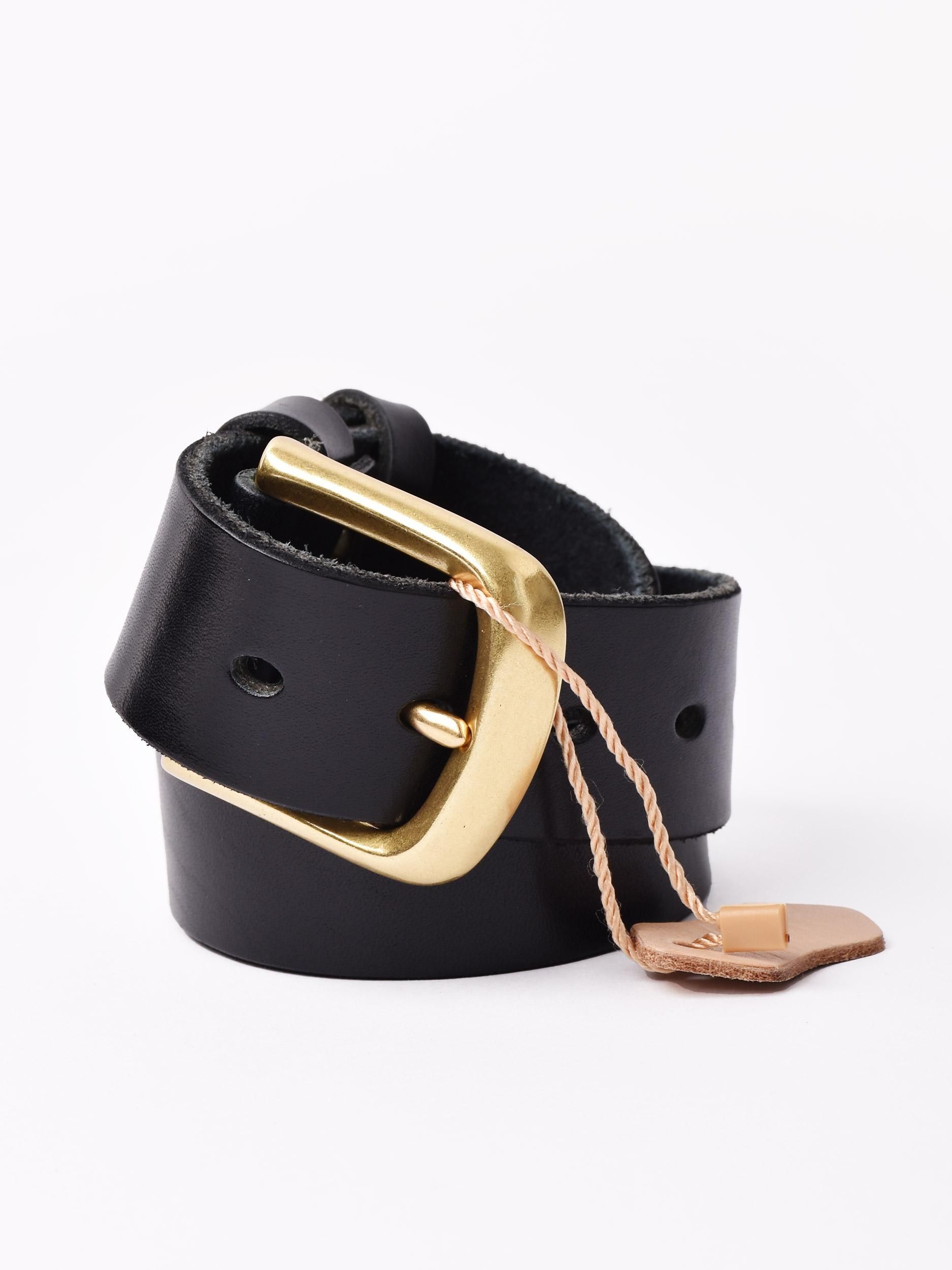 ゴールドバックル レザーベルト | ブラック - 古着屋グレープフルーツ