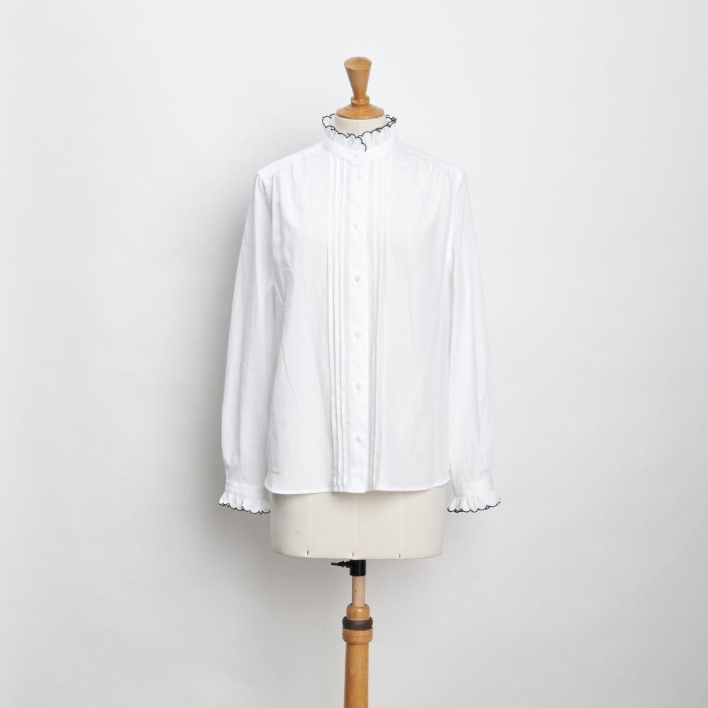 スカラエンブロイダリーシャツ ホワイト × ネイビー - SINME ONLINE STORE