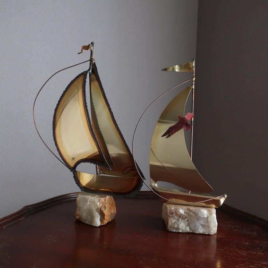 Vintage Mid Century Brass Sailboat Object Sculpture /ビンテージ
