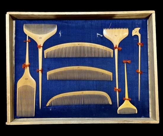 本柘植(黄楊)製 日本髪 結髪用櫛・銀杏図簪」 - 正尚堂