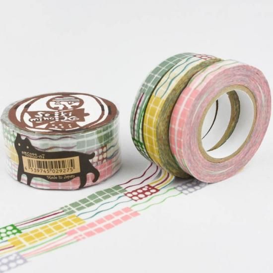 倉敷意匠計画室 マスキングテープ3色セット 関美穂子 縞格子水玉 (8mm