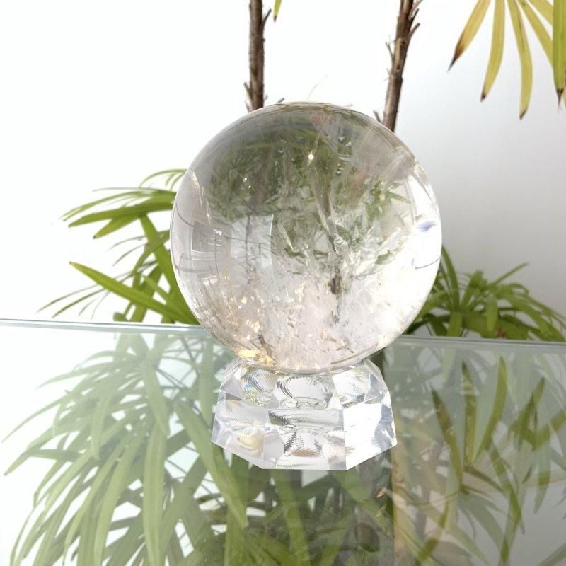 天然水晶(ライモナイト入り) 丸玉 台付き 】 オーロラクォーツ ライ