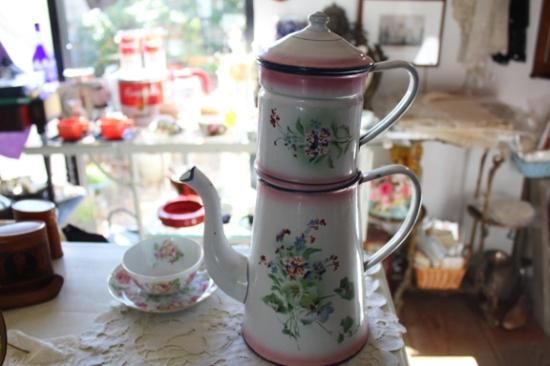 フランス アンティーク フラワー ホーロー コーヒーポット