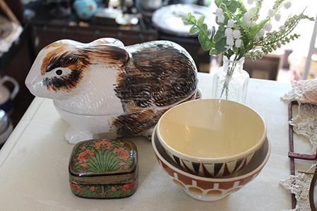 フランス アンティーク ハンドペイント ブルーフラワー ホーローポット