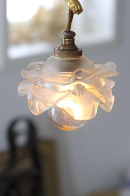 0452フランスアンティークエンジェル天使 薔薇ローズシェード1灯