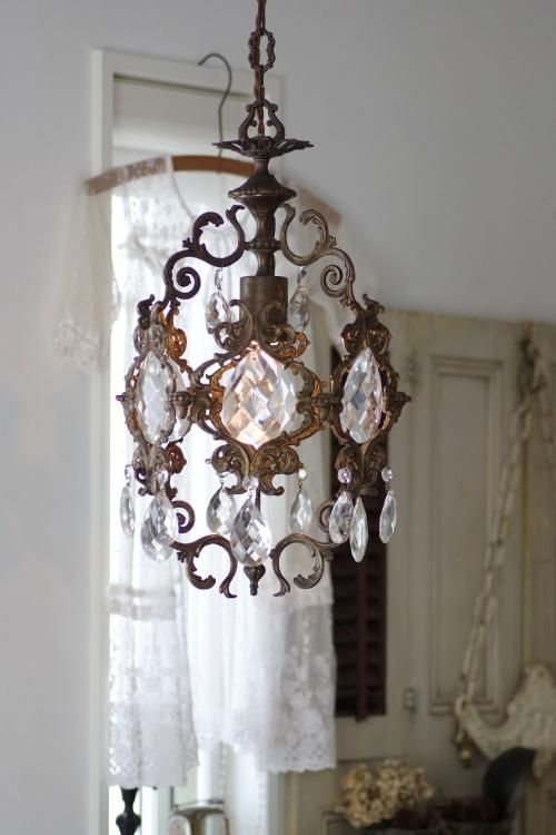 0164フランスアンティークゴシック様式クリスタルドロップ1灯