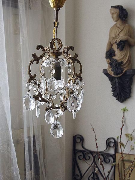 フランスアンティーククリスタルガラスドロップ1灯cageプチ