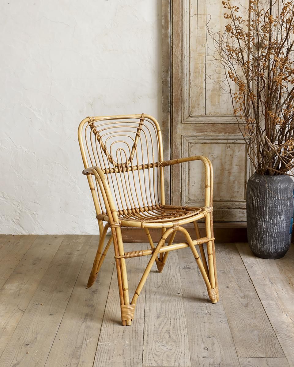 フランスアンティーク籐ラタンチェア/1人掛けソファ/竹バンブーイス90
