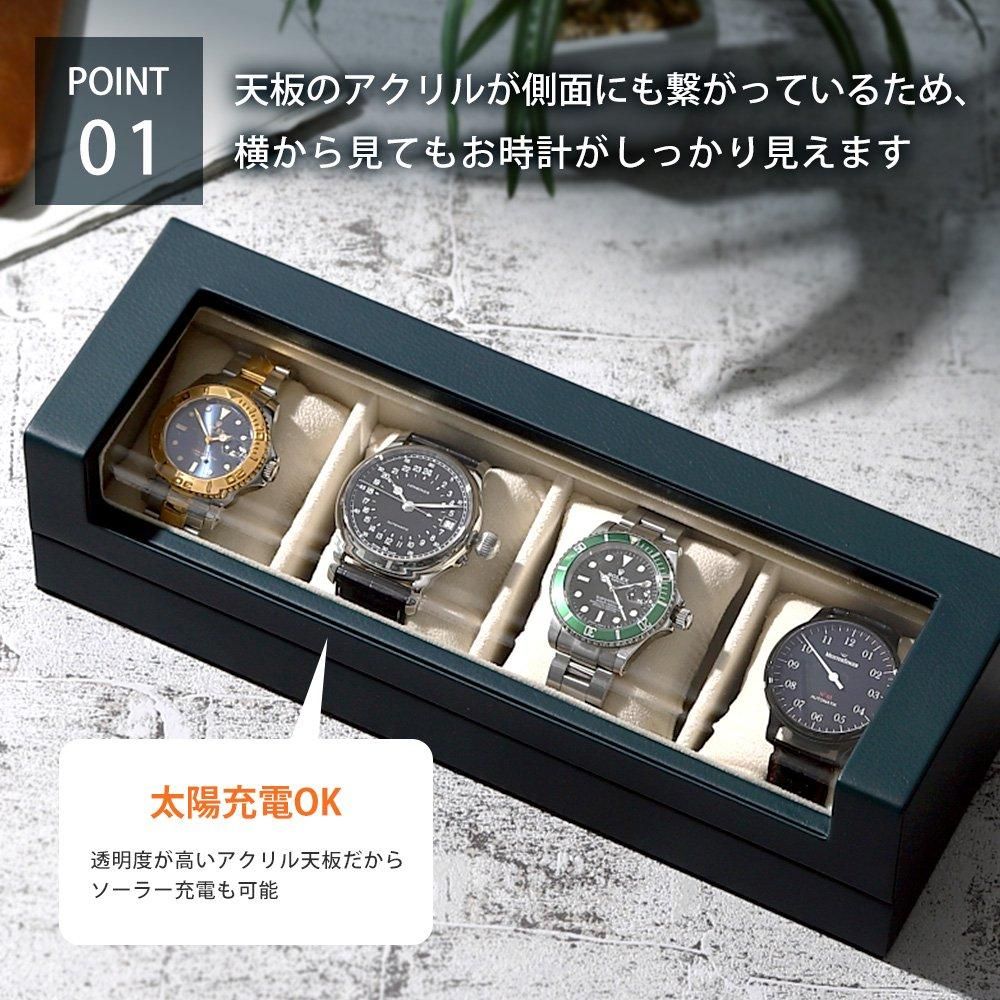 時計ケース 新商品 腕時計 収納ケース 4本収納 PUレザー グリーン
