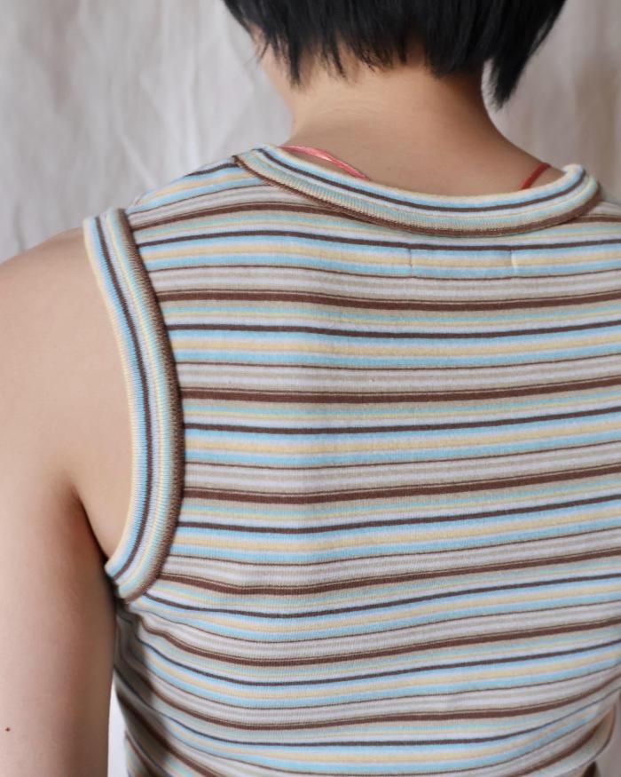 FUMIKA UCHIDA： MULTICOLOR STRIPE U-NECK TANKTOP - WHT/BGE/BRW