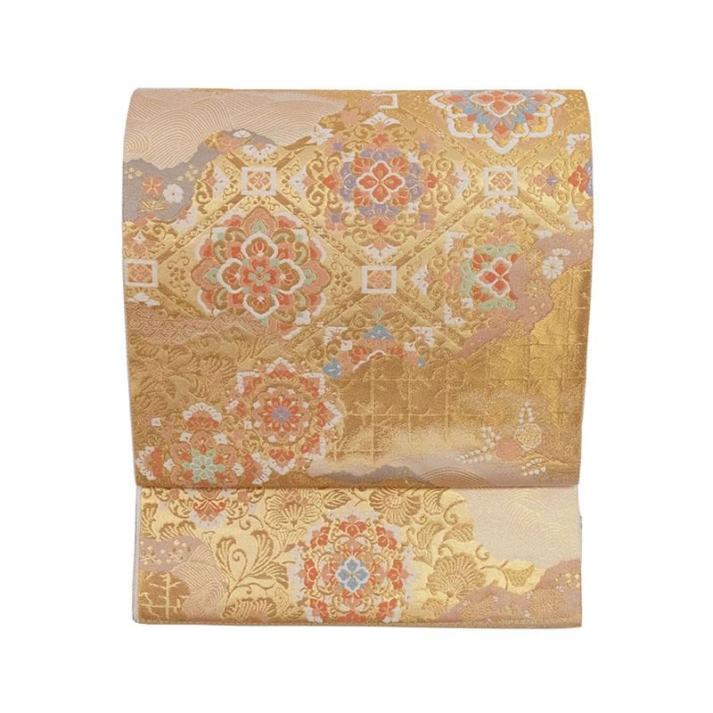 西陣服部織物袋帯（格子華紋文様）