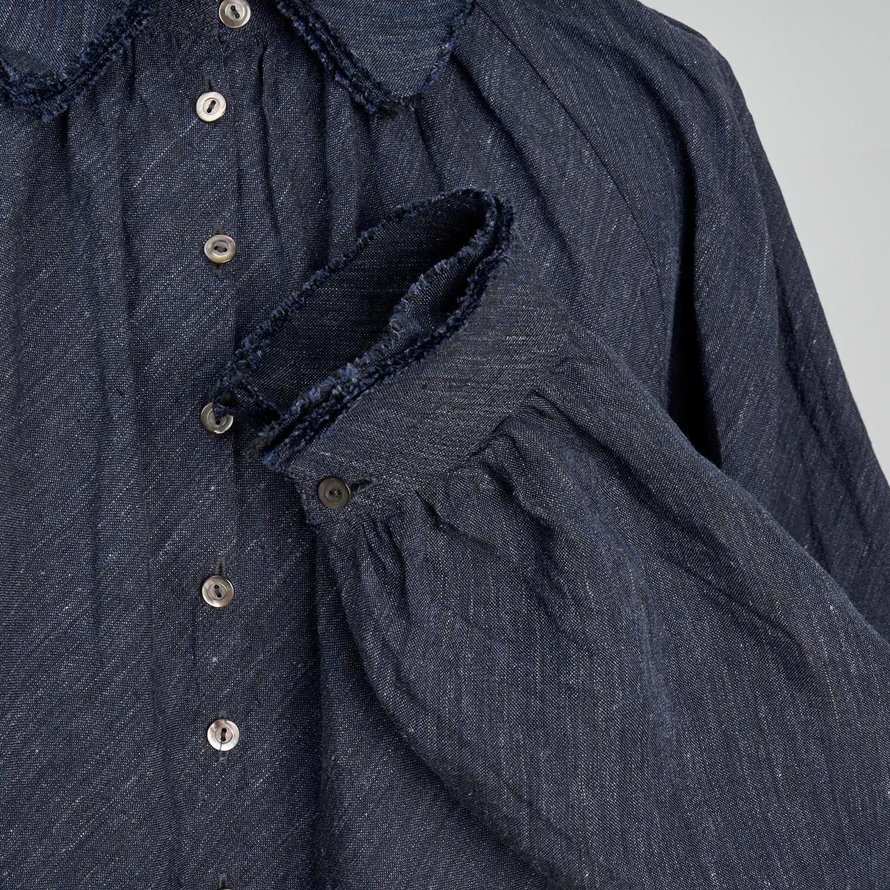 yunahicaリネンフリルブラウスインディゴ - Pale Jute