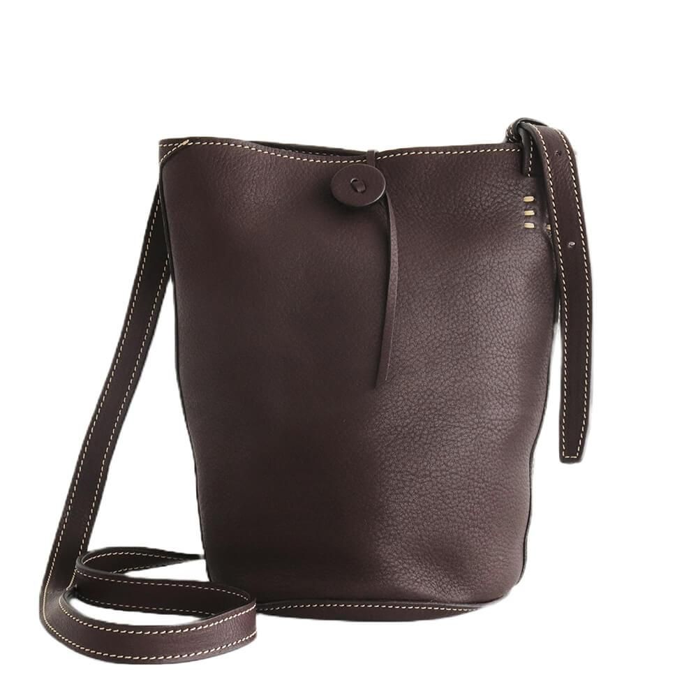 本牛革斜め掛けレザーショルダーバッグ hana ダークブラウン | アジア