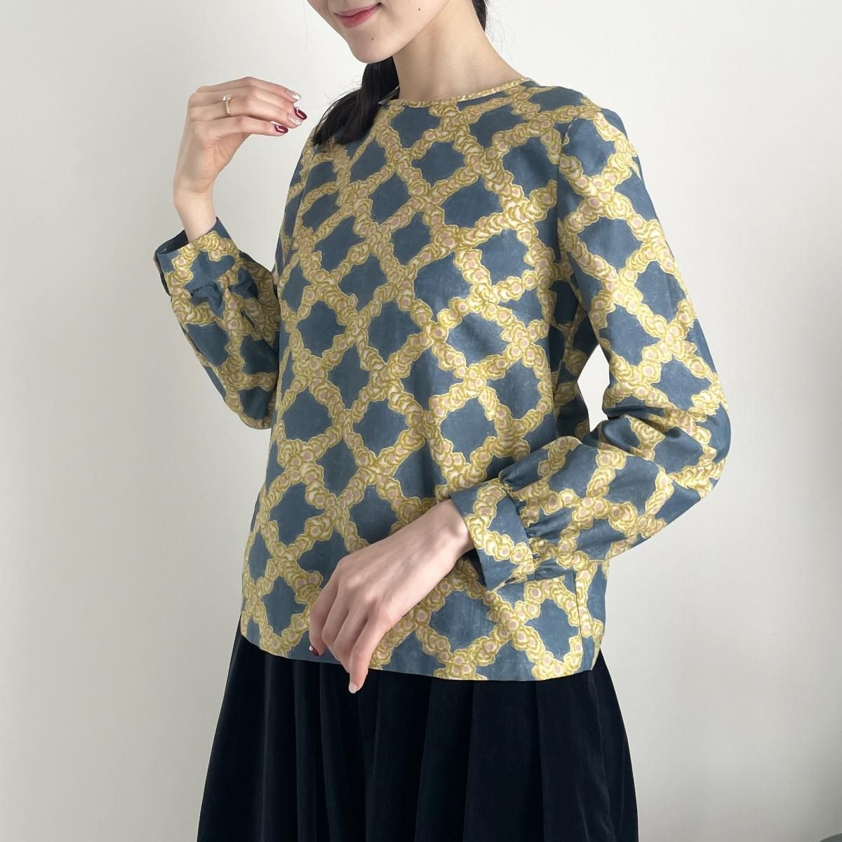 mina perhonen petal check（ペタルチェック）後ろボタンコットン