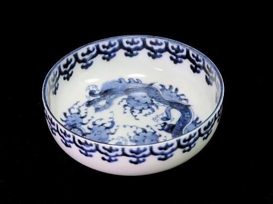 古伊万里 染付 瓔珞紋に団龍紋図 膾皿 春寒鉢
