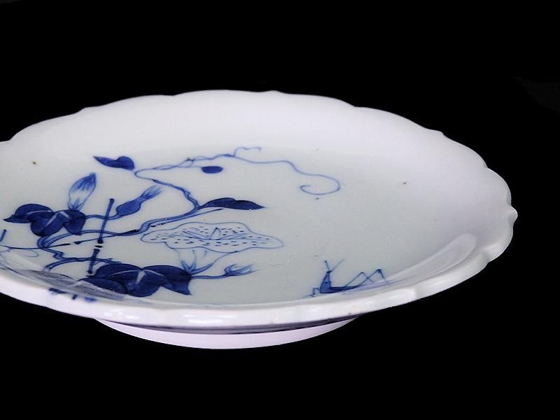 古伊万里 染付 朝顔にバッタ図 豆皿 手塩皿