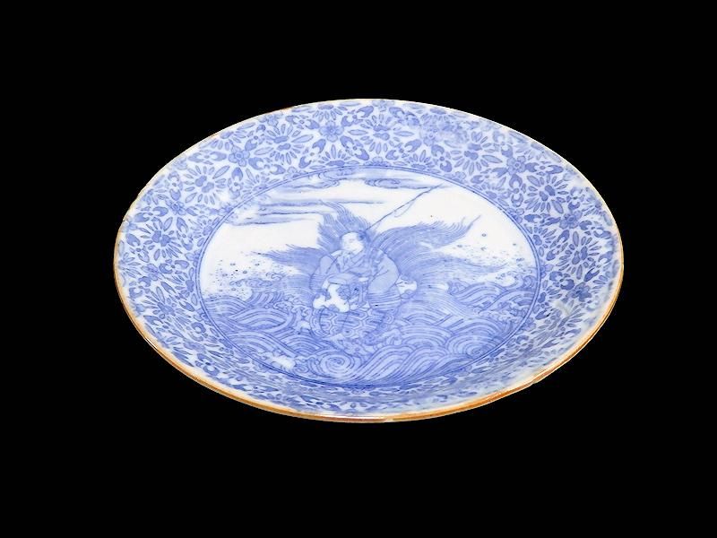 伊万里 染付 型刷印判 浦島太郎図 6寸皿