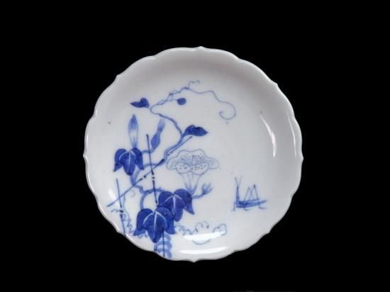 古伊万里 染付 朝顔にバッタ図 豆皿 手塩皿