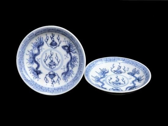 古伊万里 染付 龍に宝珠図 豆皿 2枚セット