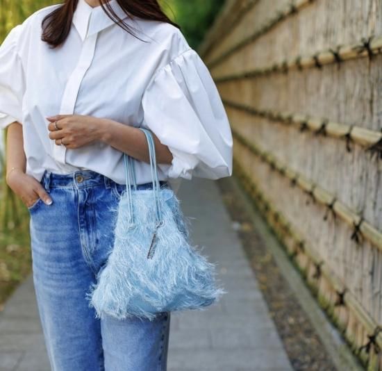 フリンジ巾着 アクアブルー - charmantsac