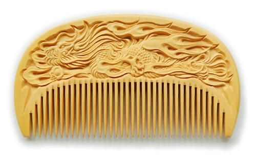 彫花櫛（龍）ホワイトシルバーコラボ さつまつげ - つげ櫛工房 辻忠