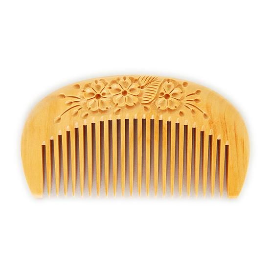 彫パーマ櫛3寸2分（桜） さつまつげ - つげ櫛工房 辻忠商店