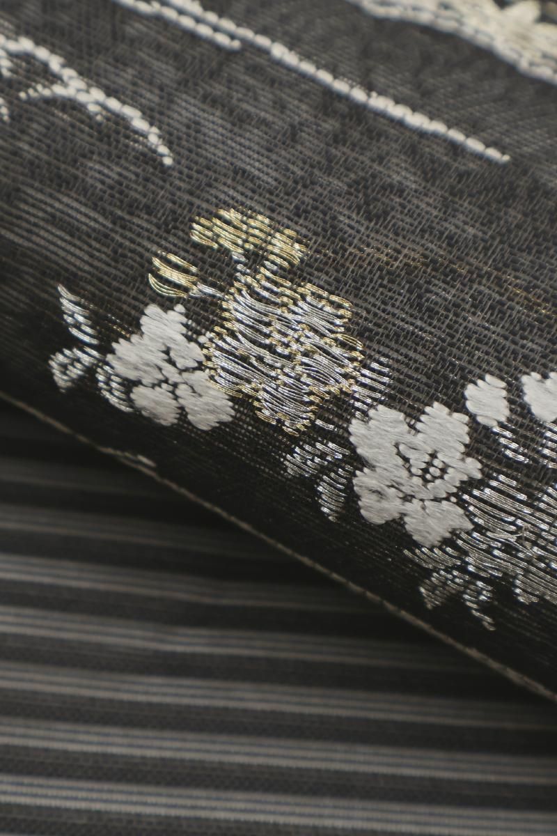 銀座【L-8228】絽 袋帯 消炭色 波に四季花文 - 銀座きもの青木｜長く