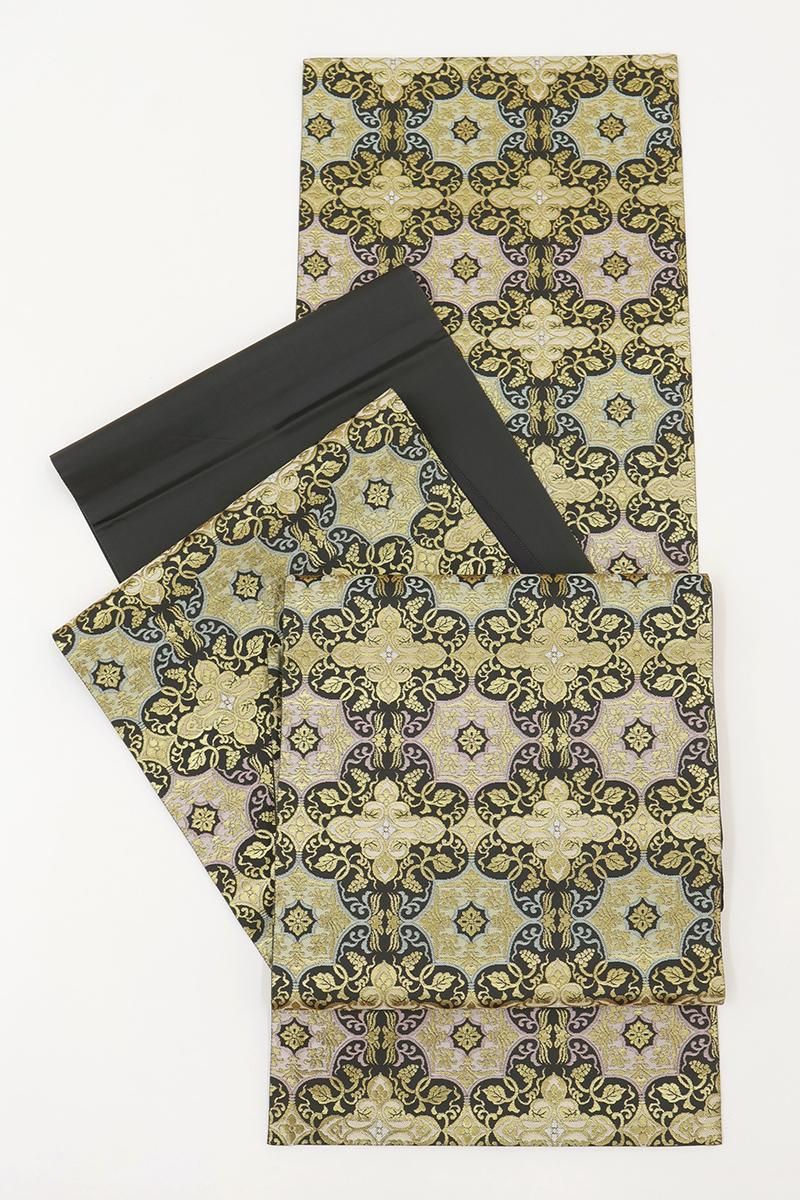 銀座【L-8409】袋帯 紺鼠色×金色 華文 - 銀座きもの青木｜長く大切に着