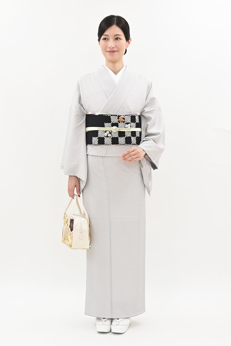 銀座【C-3306】江戸小紋 絹鼠色 行儀（反端付）（N） :身丈165/裄69.5