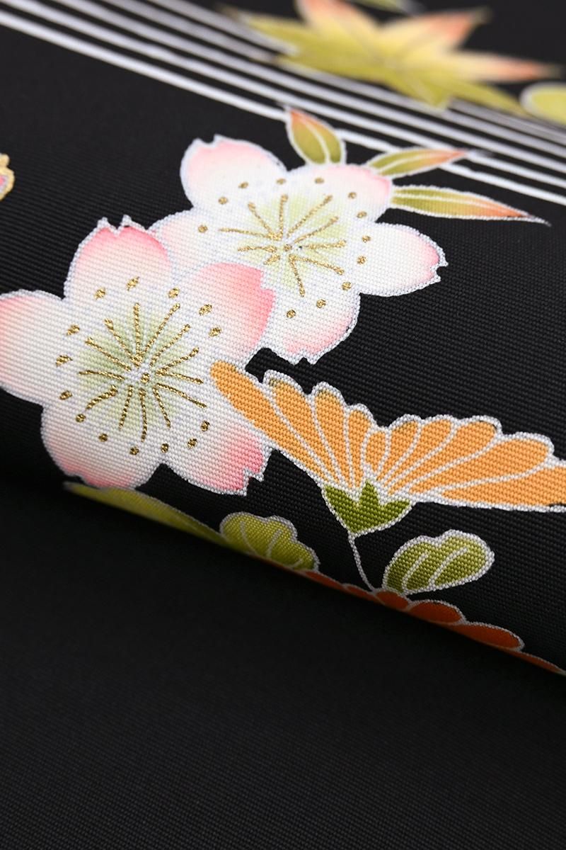 銀座【H-0893】塩瀬地 染名古屋帯 黒色 御所解文 - 銀座きもの青木