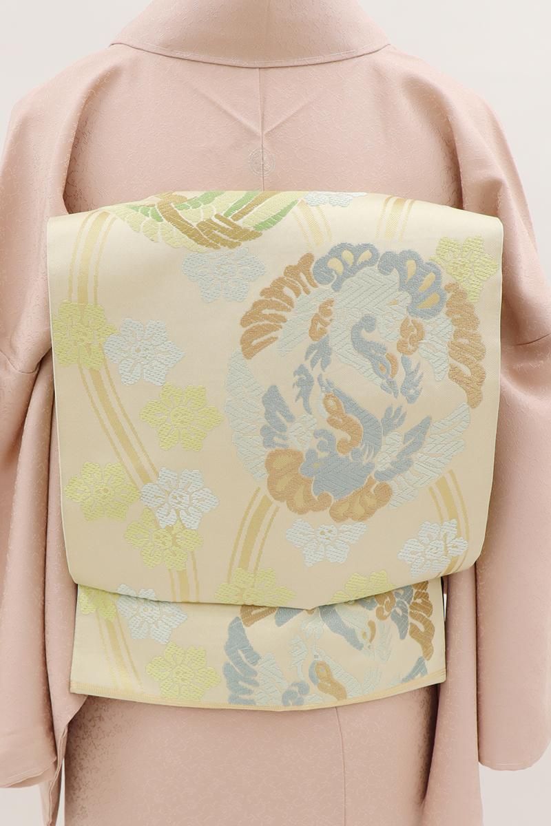 あおき【L-7657】西陣 川島織物製 本袋帯 ベージュ系 立涌に鳳凰の丸文