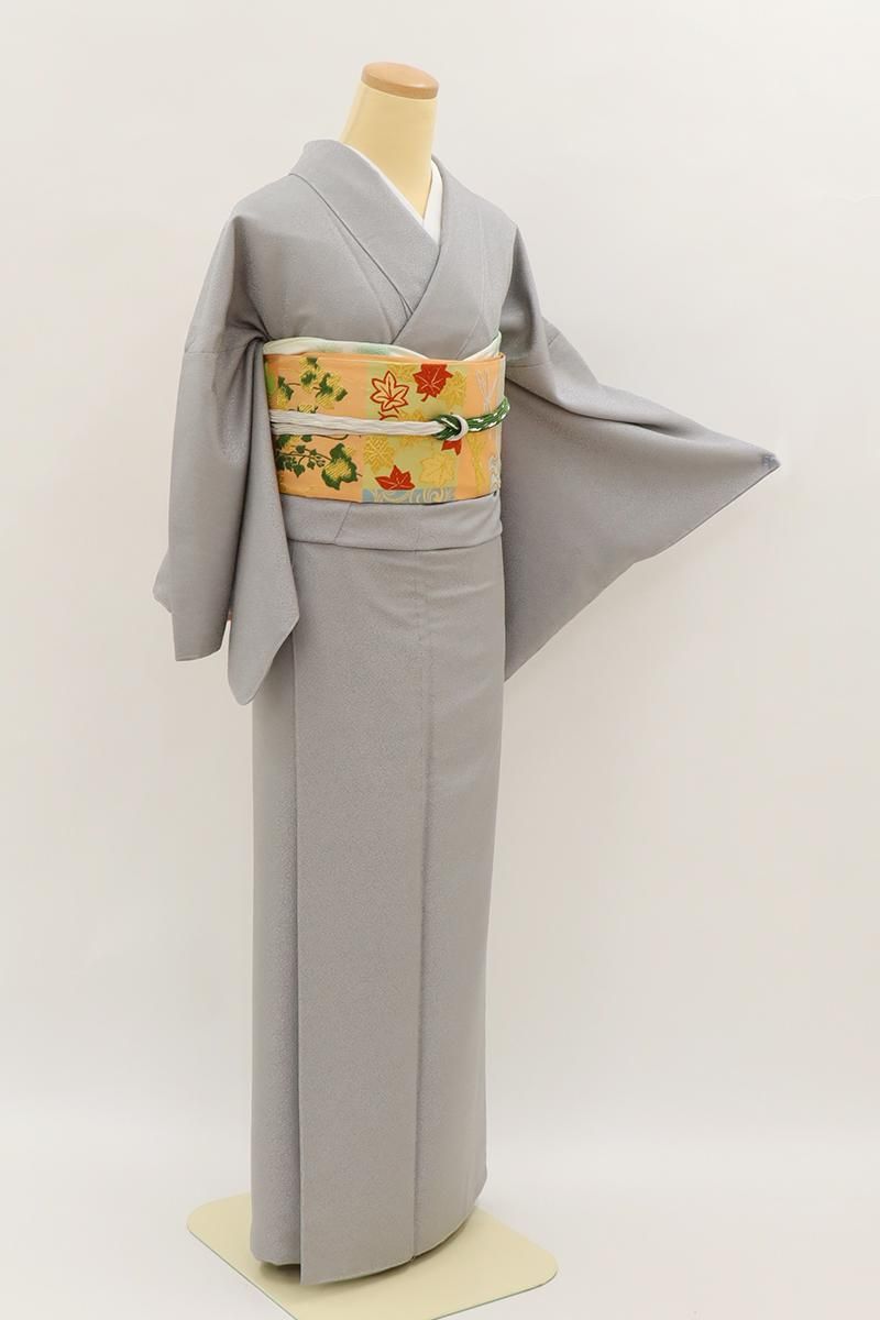 銀座【C-2950】染一ッ紋 色無地 グレー系 花唐草の地紋（落款入