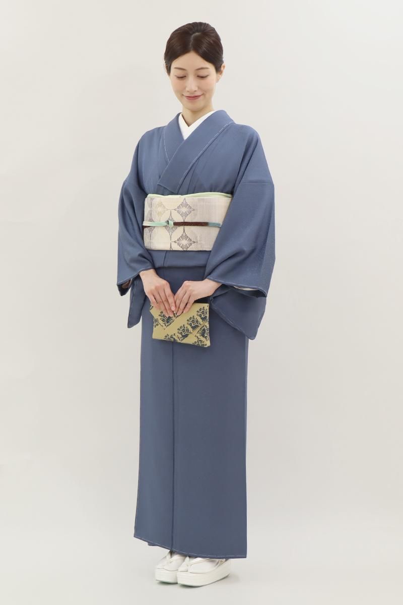 銀座【C-2898】色無地 藍色系 花唐草の地紋（反端付）（N） :身丈164