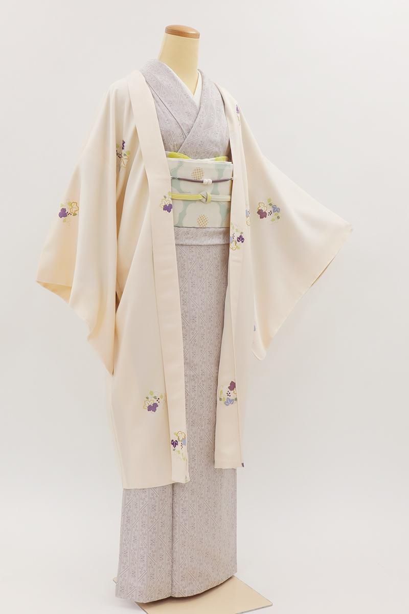 銀座【E-2187】羽織 淡い宍色 葡萄の丸（反端付） :身丈99.5/裄68