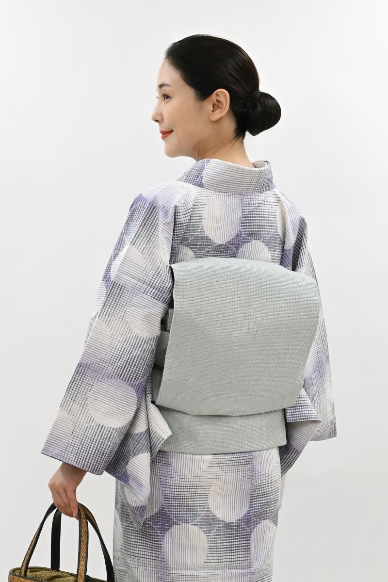 銀座【H-0762】紬地 染名古屋帯 淡い水縹色 無地 - 銀座きもの青木