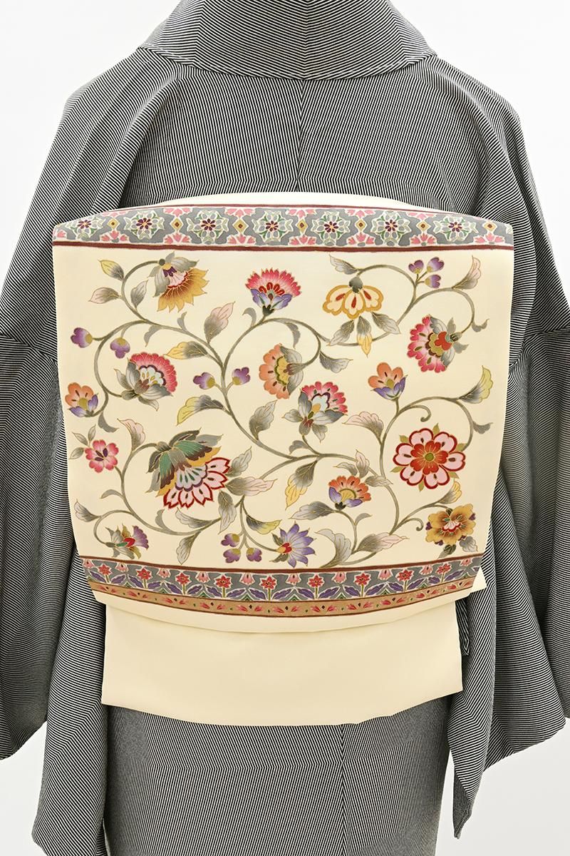 帯】【袋帯】薄うぐいす地 菱型 吉祥文 三越扱い No.14 帯】【袋帯】薄