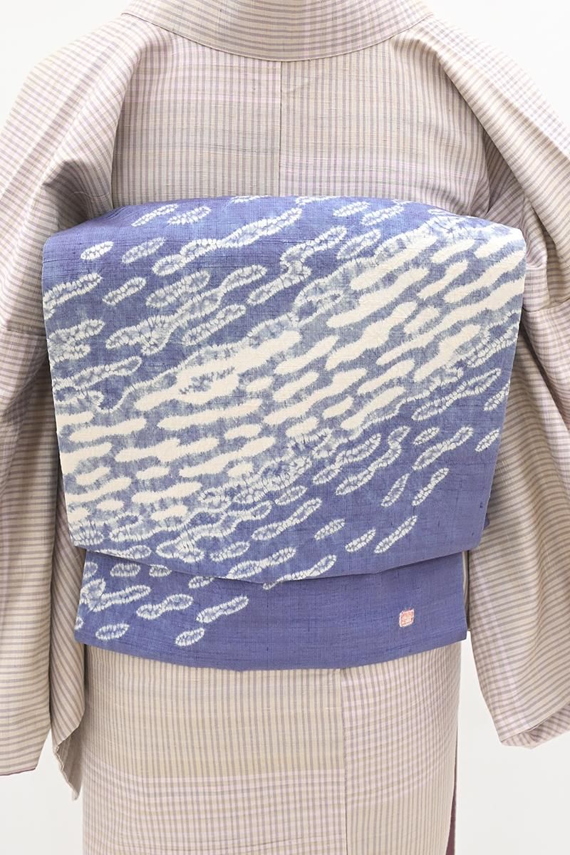 銀座【H-0844】日本工芸会正会員 市瀬史朗作 紬地 染名古屋帯 紅掛花色