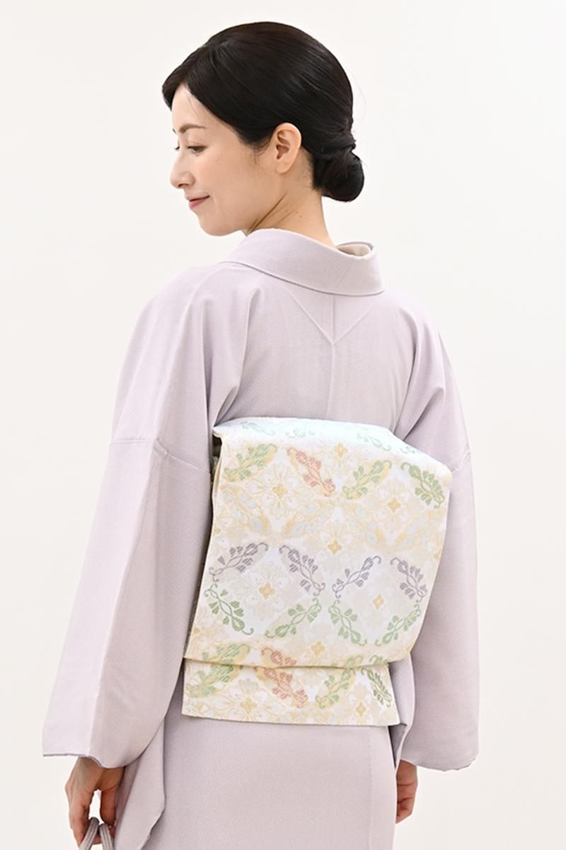 銀座【L-8652】西陣製 袋帯 胡粉色 有職文（証紙付） - 銀座きもの青木