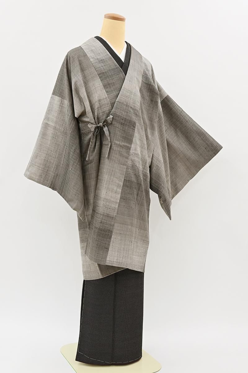 銀座【E-2412】紬地 道中着 消炭色 横段暈かし :身丈97/裄68/細め