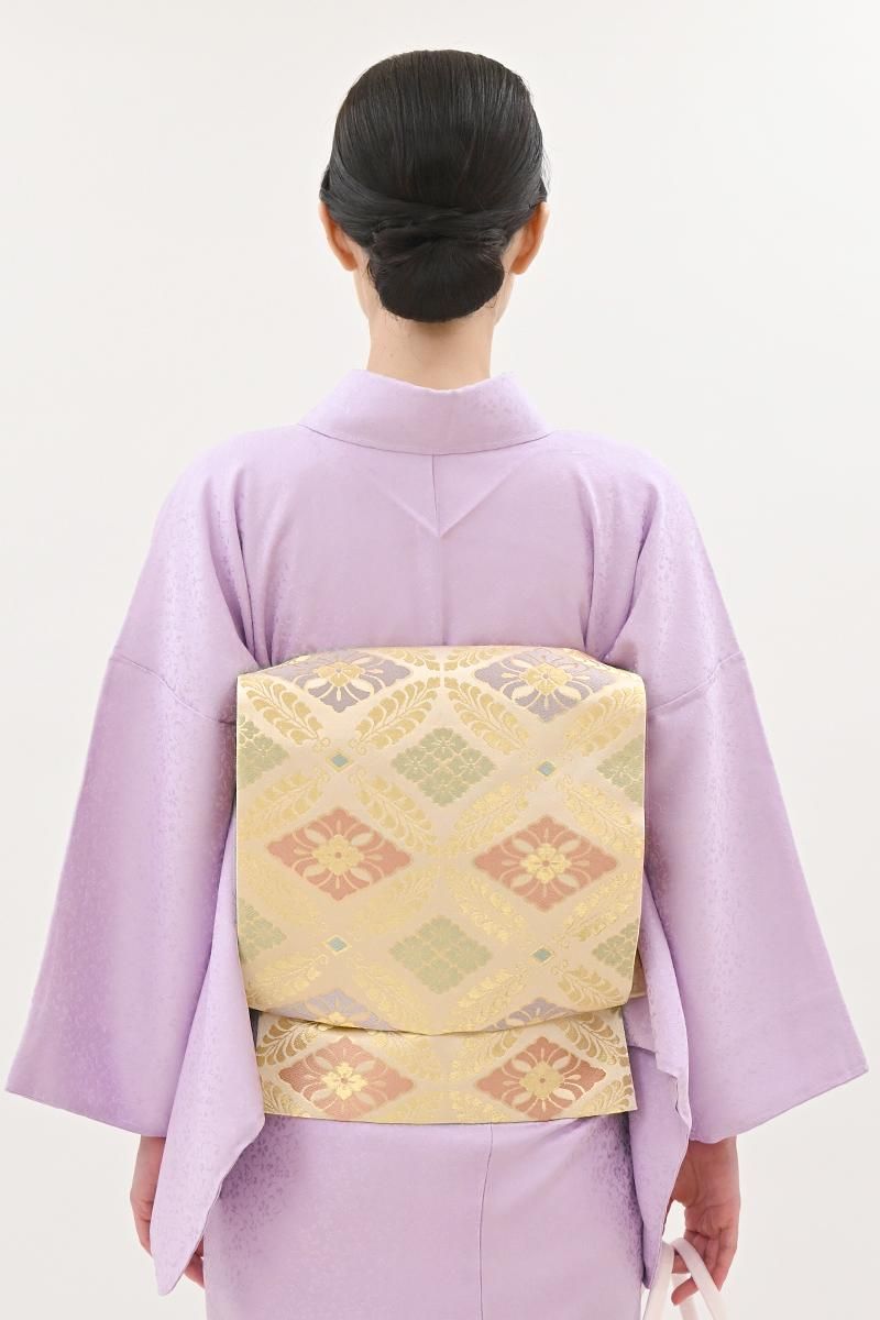 あおき【L-8755】西陣 川島織物製 袋帯 蜂蜜色 花菱文（落款入