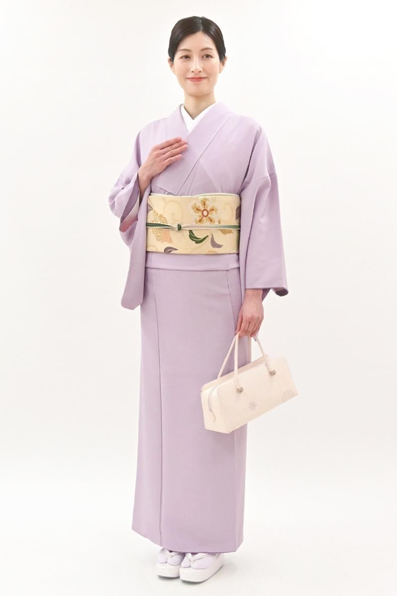 銀座【C-3424-1】江戸小紋 淡藤色 鮫文（反端付）（N）:身丈160/裄67