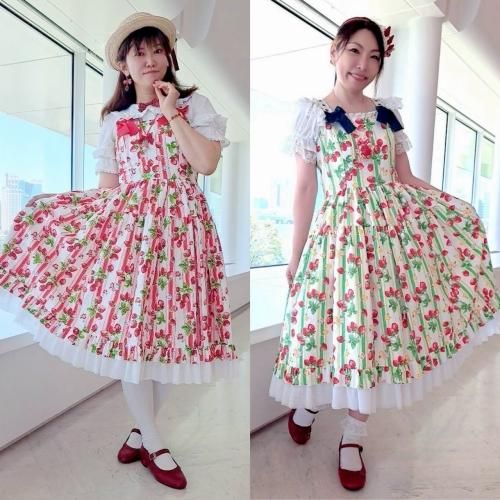 heavenly garden】イチゴ編み上げジャンパースカート（赤） - Fairy