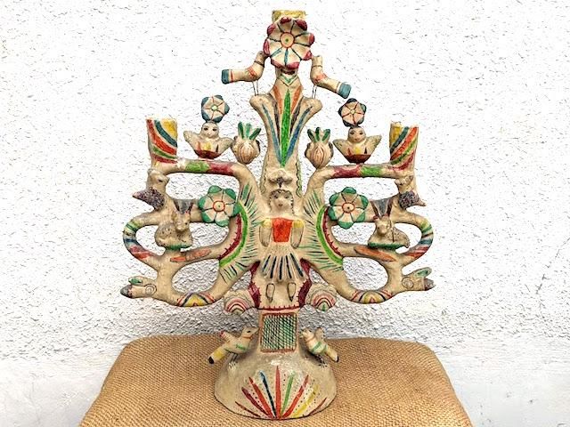ツリーオブライフ 生命の樹 陶芸品 キャンドルホルダー- メキシコ 民芸