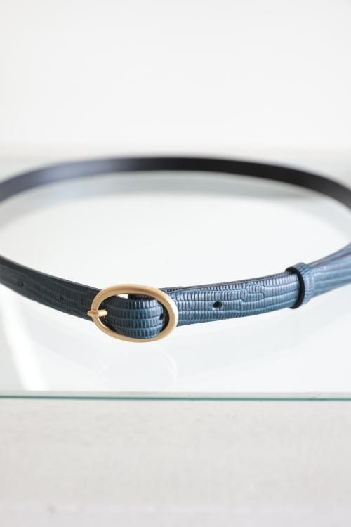 Mame Kurogouchi(マメ) Cow Hide Leather Narrow Belt BLUE - YAMAROKU