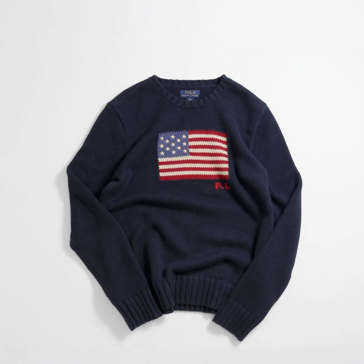 レディース] ラルフローレン 星条旗ニット コットン ボーイズ ネイビー
