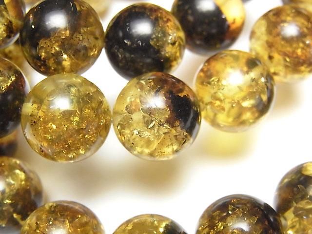 バルティックアンバー（琥珀） ラウンド12mm イエロー×ブラック 1連